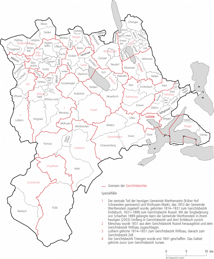 Einteilung des Kantons Luzern in Gerichtsbezirke (1814-1913)